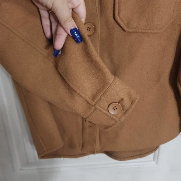 Avec Les Filles Womens Shacket Camel Brown Tan Relaxed Cozy Knit Shirt Jacket S - Picture 8 of 13